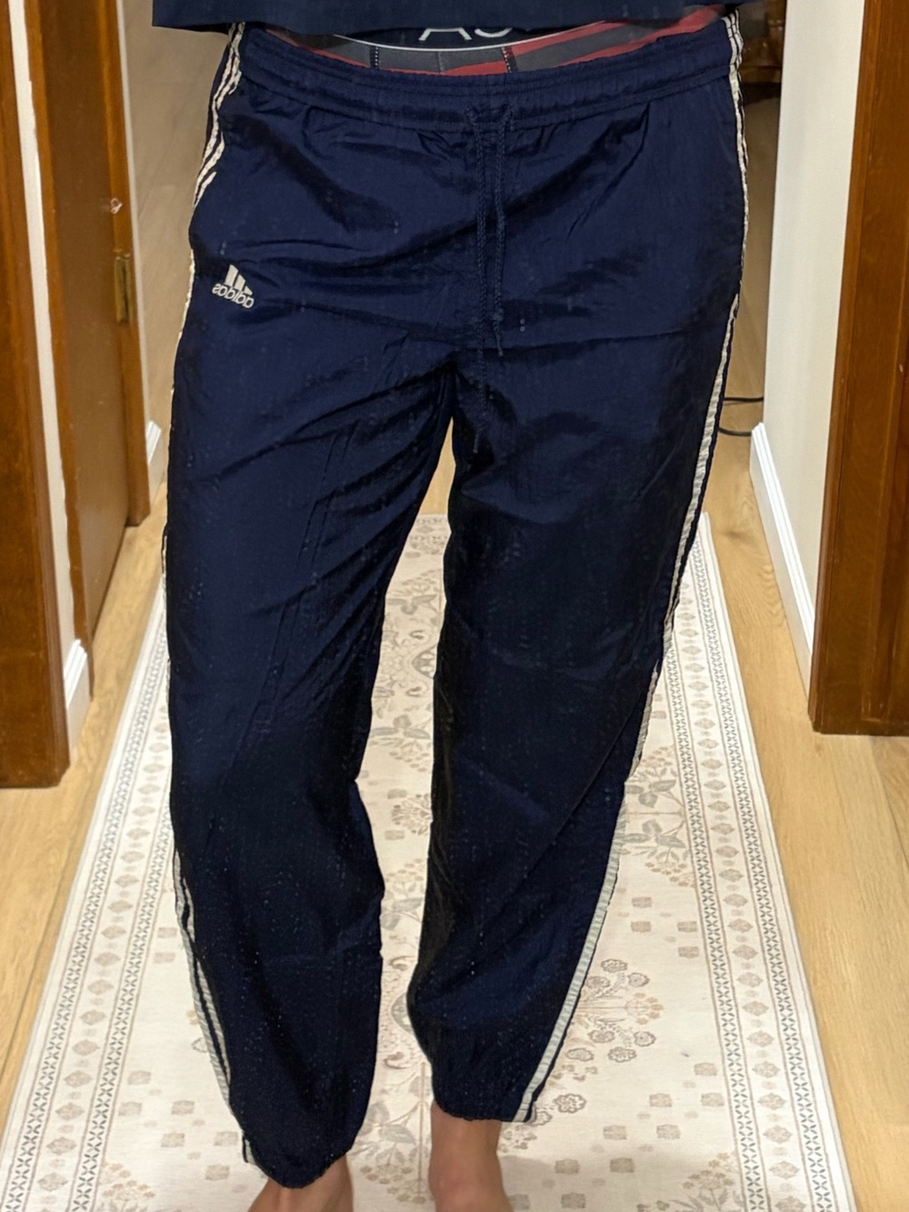 adidas Navy Windbreaker Joggers with Signature Three-Stripes